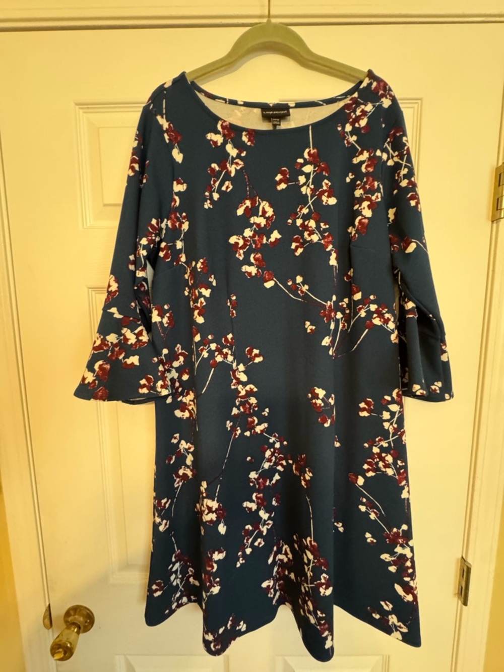 Lane Bryant Teal Blue Floral Midi Dress with Bell Sleeves